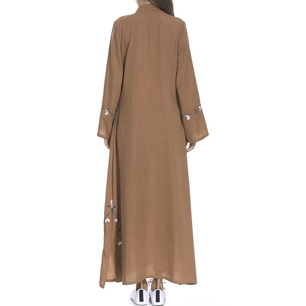 Muslim Women Islamic Embroidered Cardigan Long Coat Middle Long Robe