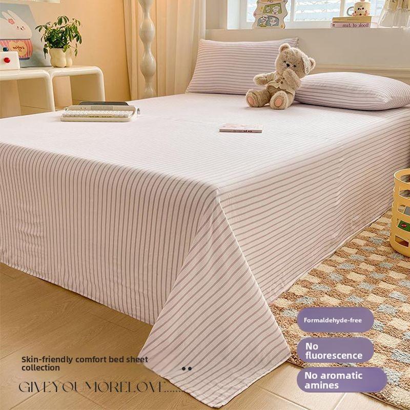 

Cream Style Minimalist Striped Solid Bed Sheet For Single Double Household & Student Dormitory Bed 120*230