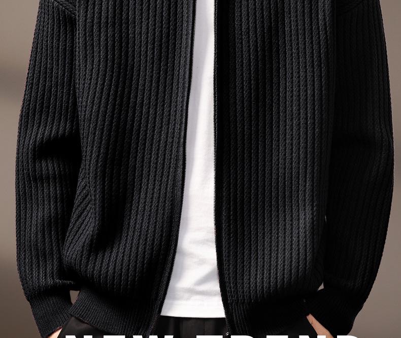Men's High-End Stand Collar Cardigan Knit Jacket - Autumn/Winter Trendy Loose Sweater