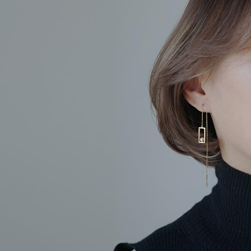 

Позолоченные 14-каратным золотом серьги-цепочки с крестиками из серебра S925 с жемчугом - кисточки в корейском стиле для женщин 925 Silver