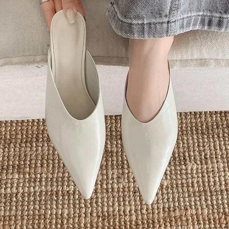 Fashion Pointed Toe Temperament Low-heeled Semi-slippers Summer New Versatile Temperament Sandals and Slippers Women's High Heels