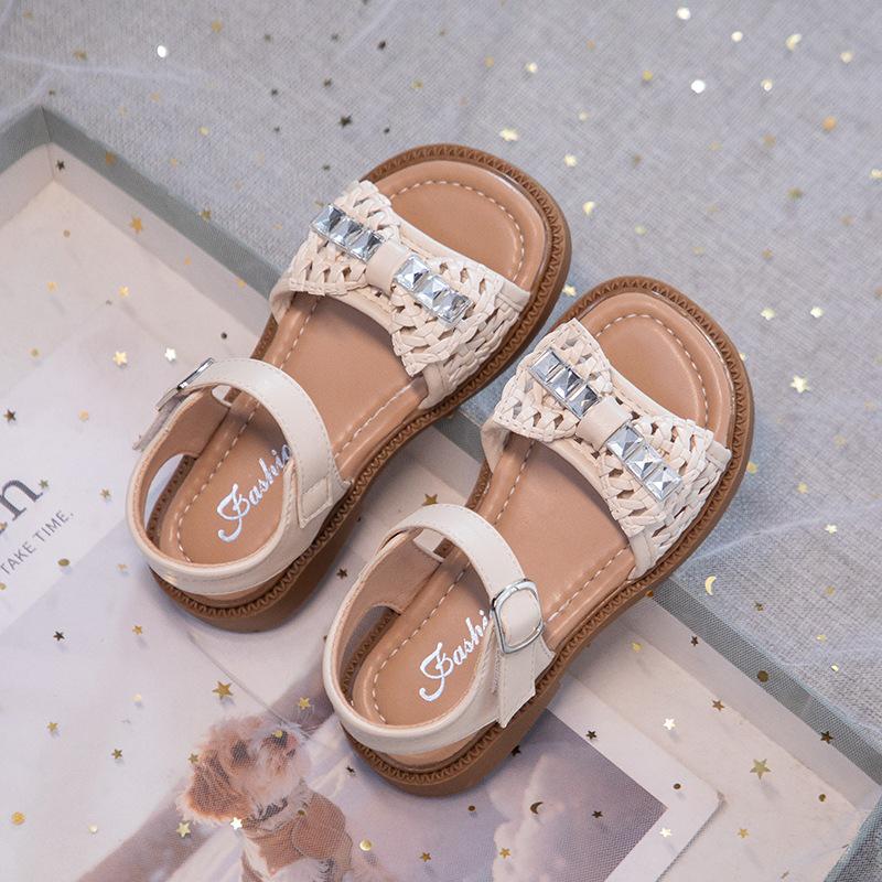 Korean Style Sweet Open-Toe Soft Sole Summer Princess Sandals for Girls - Non-slip Roman Beach Shoes 2026 27 бежевый