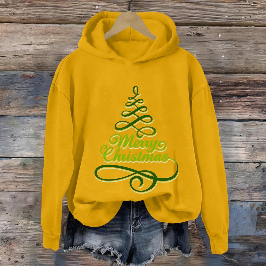 Ladies' Christmas Printed Casual Long Sleeved Round Neck Sports Hoodie Top