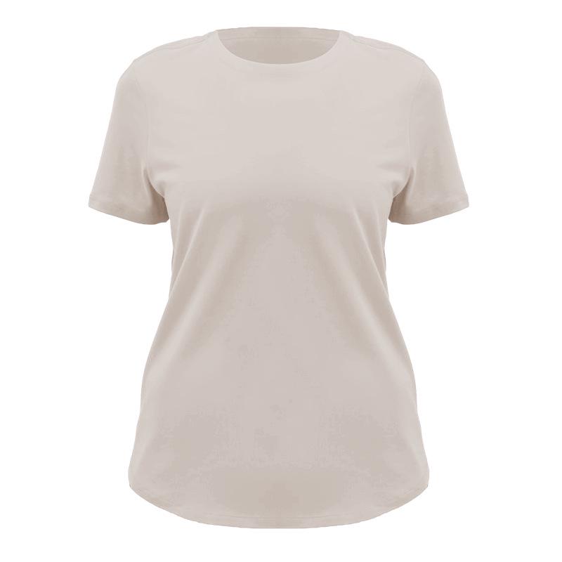 Women's Short Sleeve Round Neck Cotton-Spandex Yoga T-Shirt - Soft, Comfortable, Solid Color for Fitness & Casual Wear.