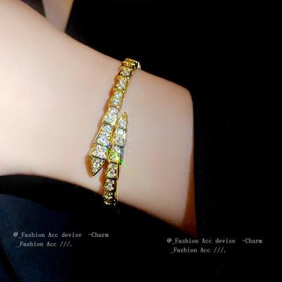 Schlangenförmiges, geometrisches Zirkon-Armband mit offenem Ende, erschwingliches, luxuriöses, modisches, hochwertiges Armband, Nischen-Temperament, All-Match-Schmuck für Damen