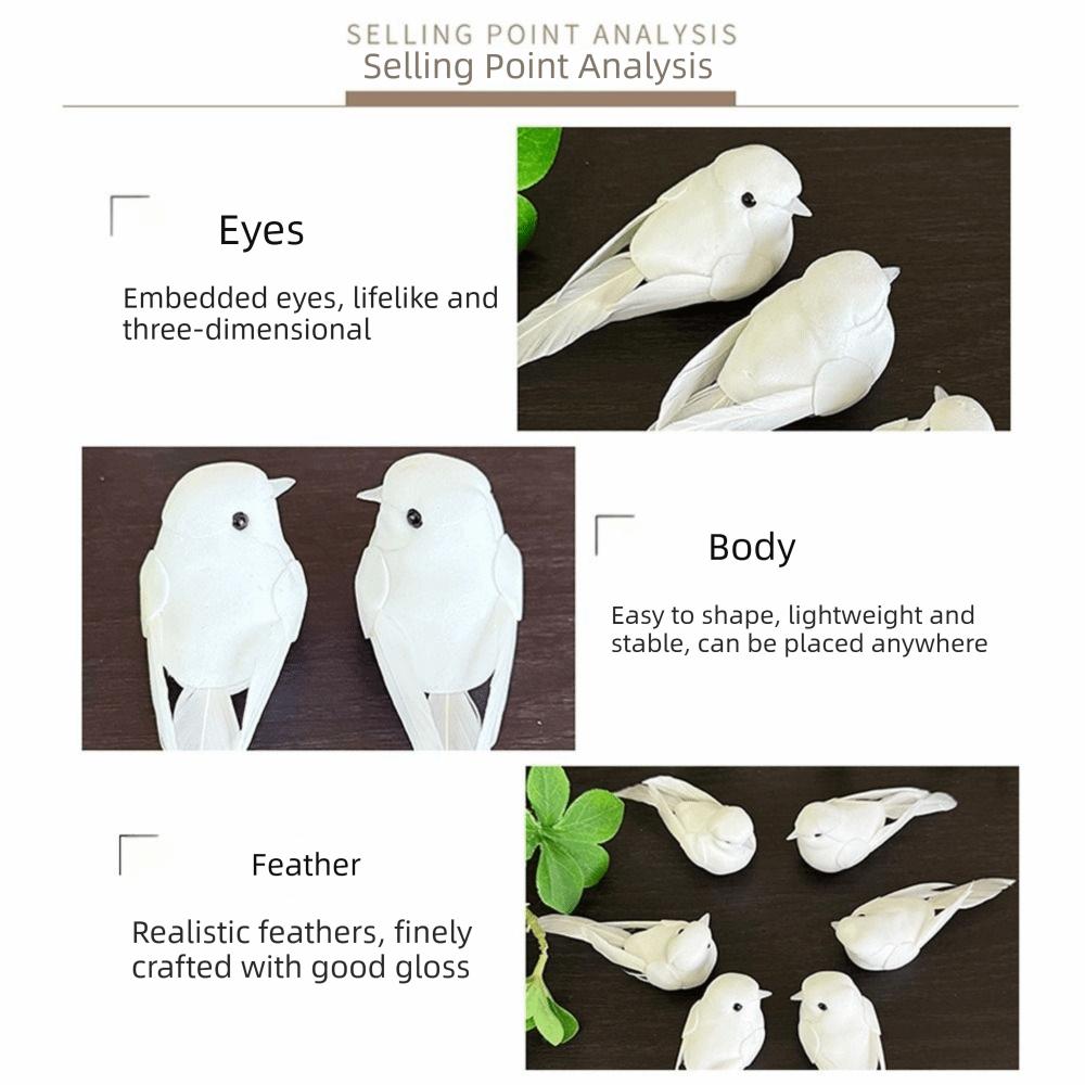 6PCS Foam Dove Artificial Birds DIY Accessories Handicraft Faux Foam Animal Photo Props with Clips Artificial Bird Model