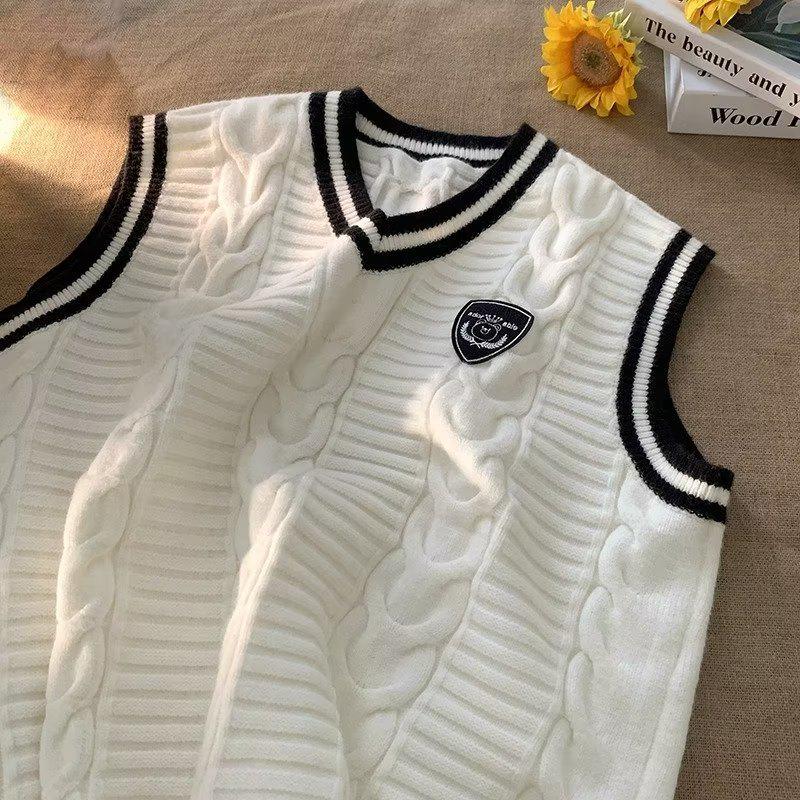 Men's Autumn V-Neck Knitted Sweater Vest: College Style, Loose Fit, New Design