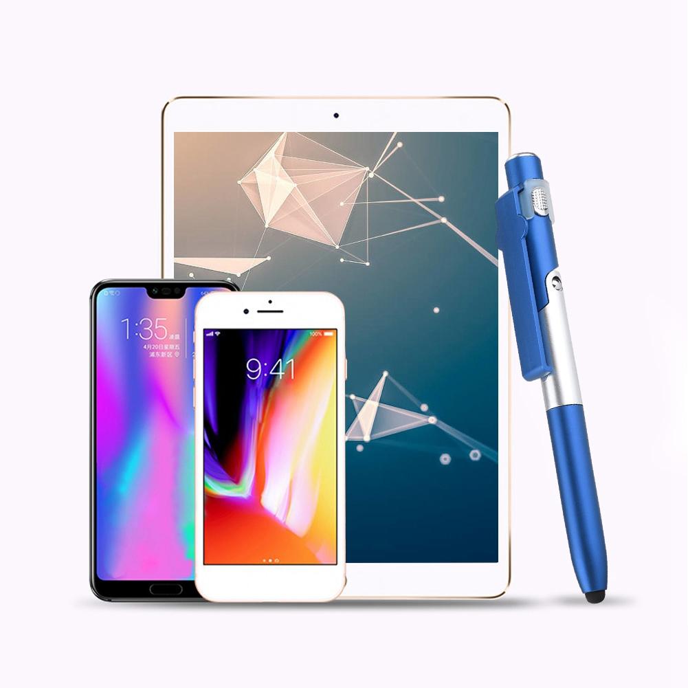 4 In 1 Touch Screen Capacitive Ballpoint Pens With LED Light For Tablet(Blue)
