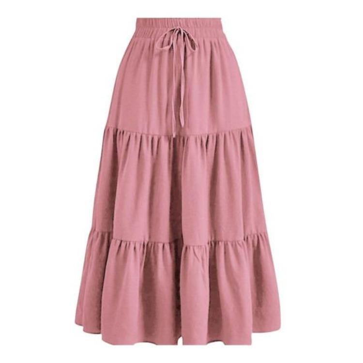 Sommer Boho Strandrock Damen Hoher Bund Mehrlagig A-Linie Maxi Langrock Lässig Fließend Schwingend Falten