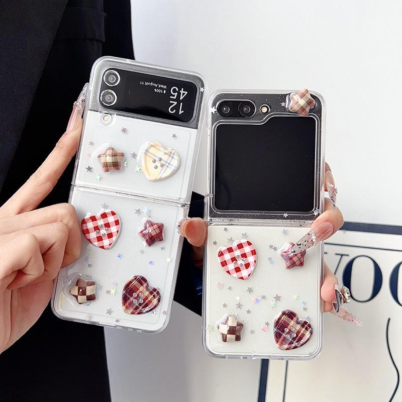 Ins Grid Love Star Button Mobile Phone Case for Samsung Zflip5 Flip Folding Screen Zflip6 Creative 4