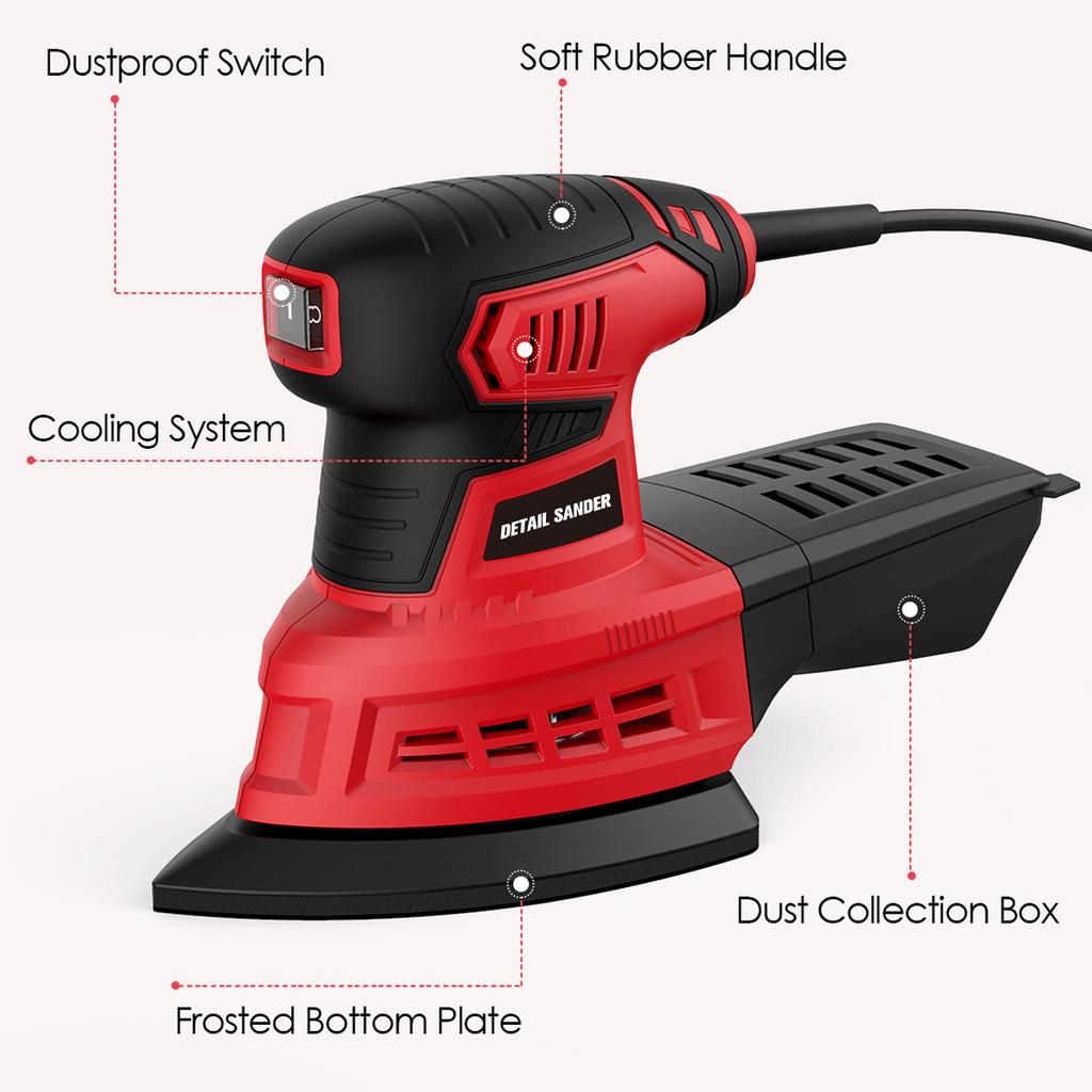 200W Detail Sander Compact Electric Sander with 20Pcs Sandpaper for Wood Woodworking Sanding Works