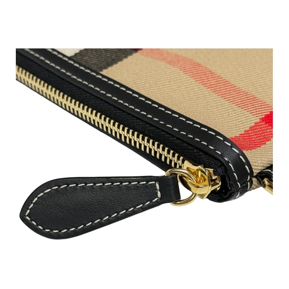 Burberry Nuova Busta in Pelle Peyton Check Color Block da Donna Busta Beige Marrone 81092751