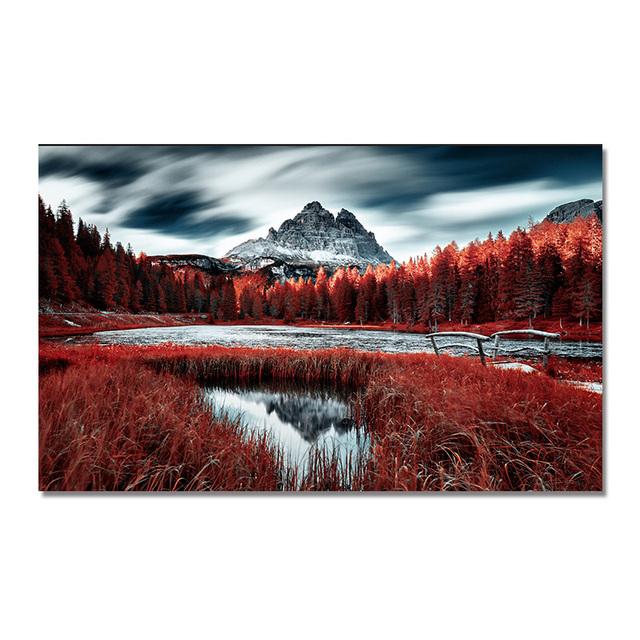 

Природный пейзаж, холст, картина, осенние красные деревья, пейзаж, плакат, печать, настенное искусство для гостиной, домашний декор, фотографии без рамки 21*30cm