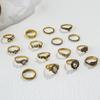 Europe and The United States New Ring Retro Exaggerated Hollow Carved Snake-shaped Feather Gem 16-piece Combination Ring Foreign Trade