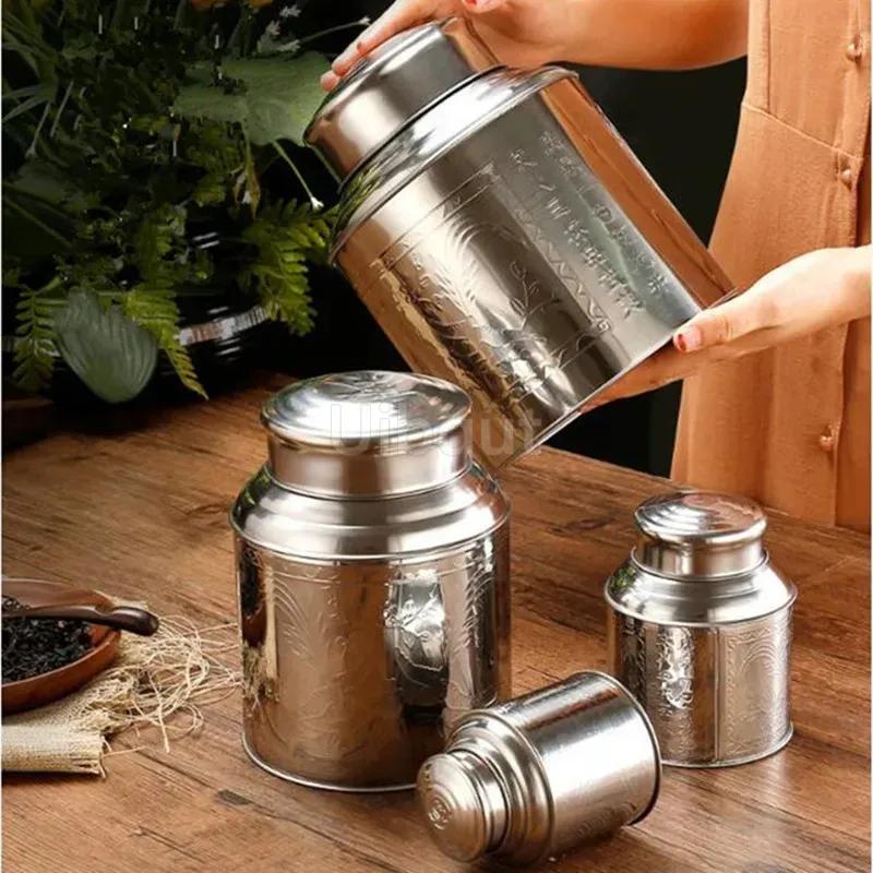 Stainless Steel Large Tea Pot Caddy Packaging Iron Box Household Portable Mini Metal Small Sealed Canister Storage Bottles Jars