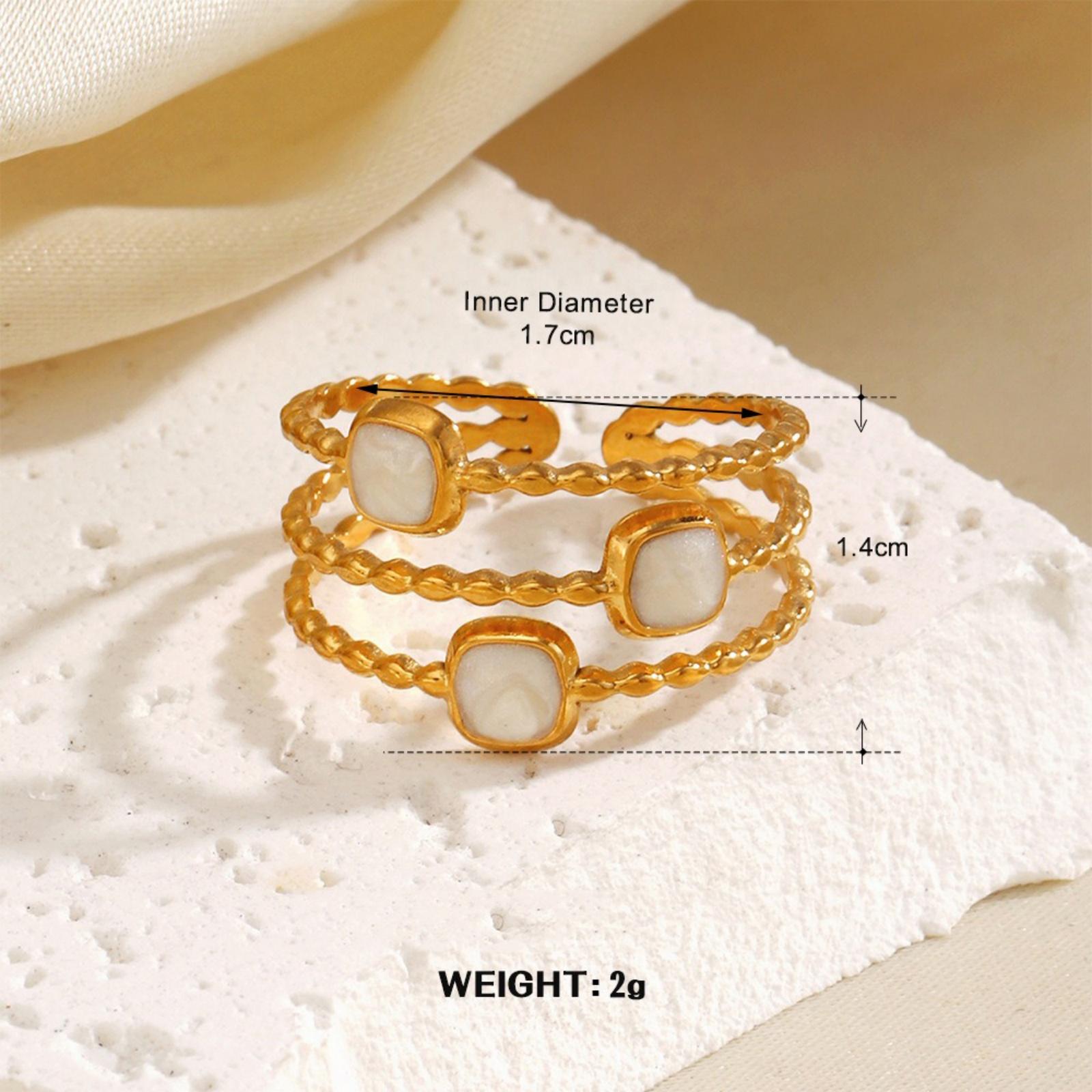 

1 Piece Stylish Exquisite 18K Gold Plated White 304 Stainless Steel Open Enamel Rings For Women Gift 17mm(US Size 6.5) size 6.5