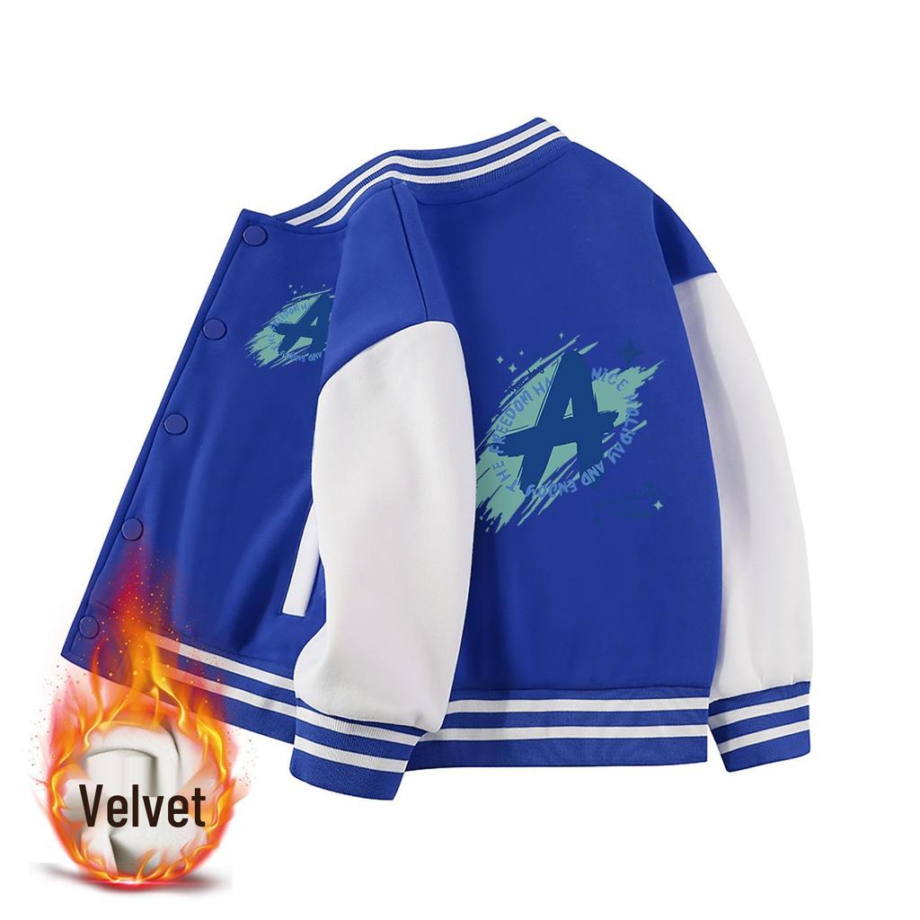 Farbblock-Baseballjacke für Jungen und Mädchen - Frühjahrs-/Herbststil, Samtfutter, Mittlere Dicke für Kinder