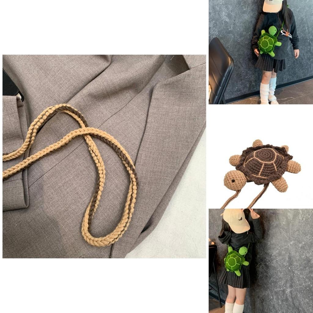 Charming Green And Brown Turtle Shoulder Bag For Kids Crafted From Breathable Yarn