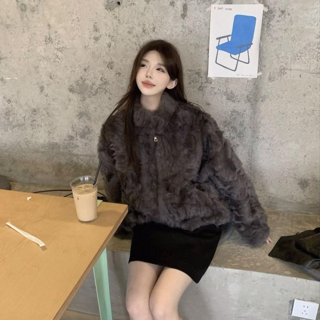 New lamb wool coat women's environmentally friendly fur loose and thickened short stand-up collar coat in winter with cotton to keep warm