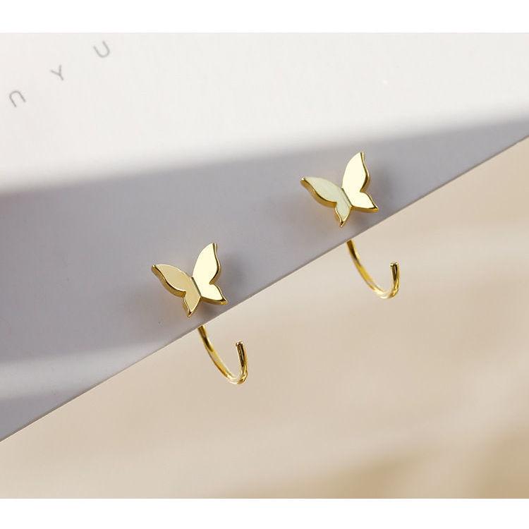 925 Sterling Silver Butterfly Stud Earrings - Elegant Ear Clips & Trendy Ear Hoops for Women