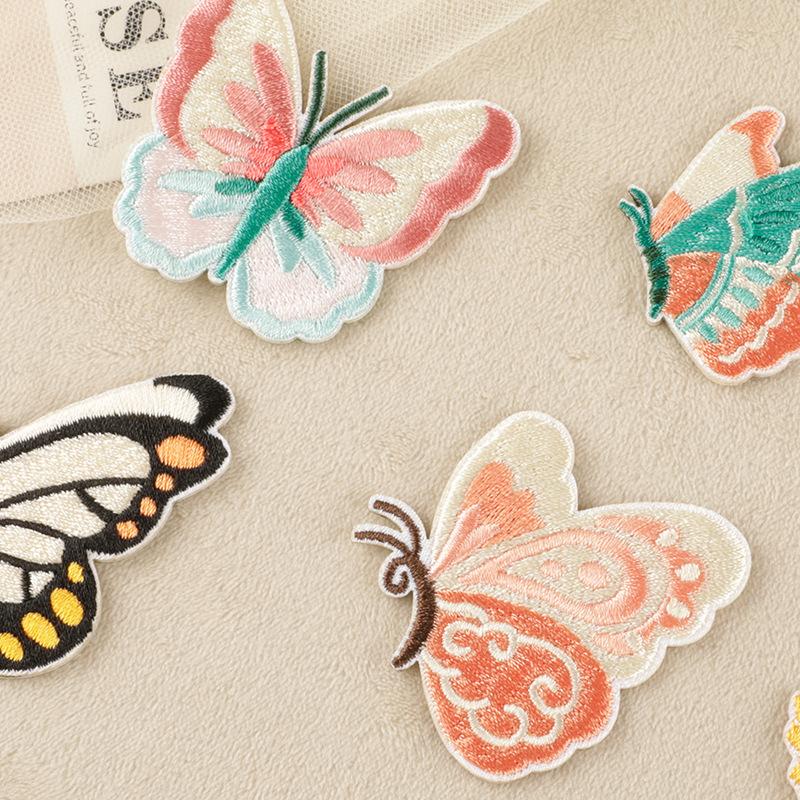 Embroidery label self-adhesive patch cartoon butterfly hand account DIY shoes and hats accessories, national style embroidery cloth sticker