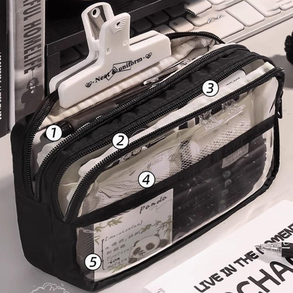 PU Leather+PVC Pencil Case Large Capacity Stationery Bag Stationery Organizer  School Office
