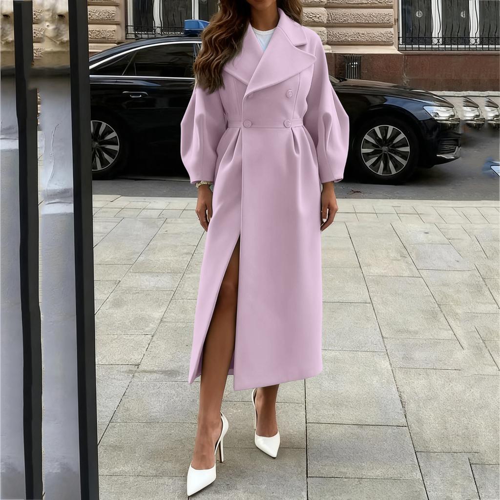 Women's Fashionable Retro Court Long,sleeved Wool Coat With Large Lapel