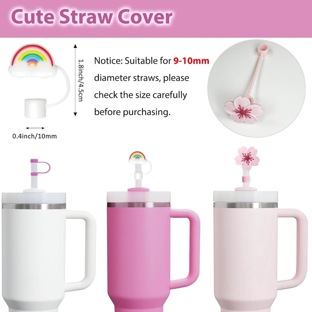 Cup Accessories Set Includes 6Pcs Silicone Spill Proof Stopper, 2Pcs Straw Cover Cap for 9-10 mm Straw, 1Pcs Silicone Boot Compatible with Stanley