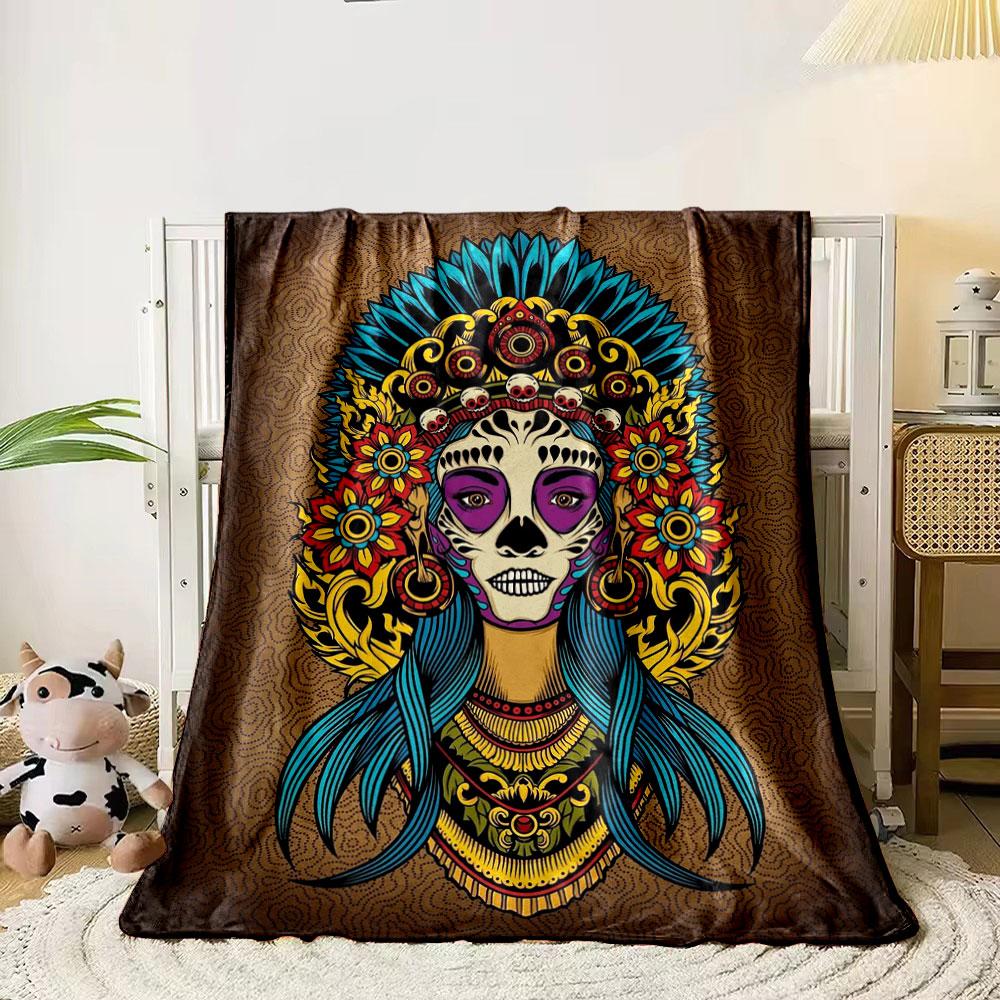 Sugar Skull Floral Blanket Printed Blanket for Living Room Bed Couch lunch break Soft Cozy Blanket for Friend's festival Gift
