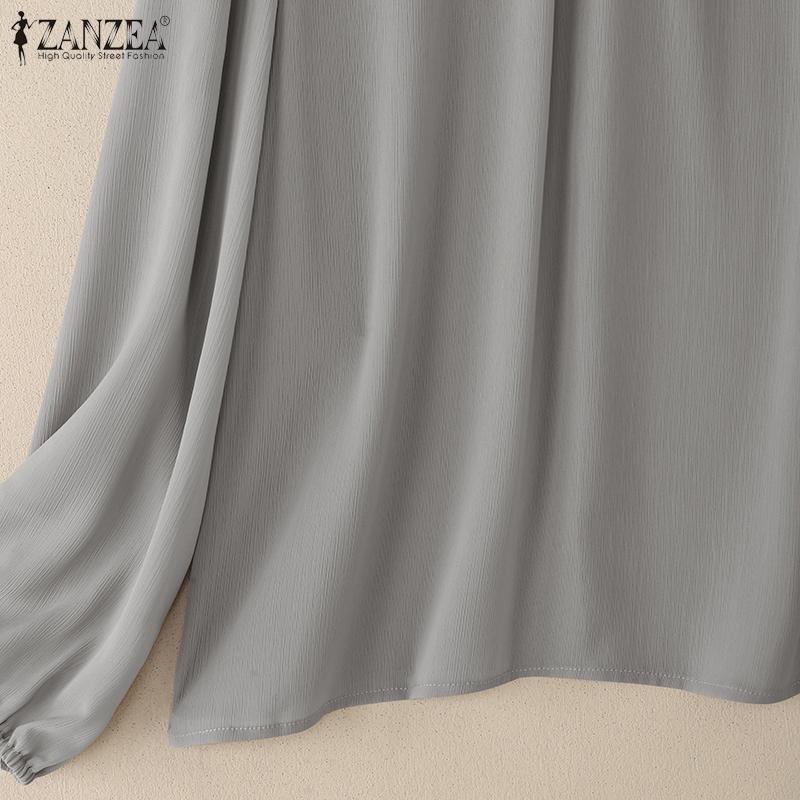 ZANZEA Women Stand Collar Loose Casual Long Sleeve Blouse