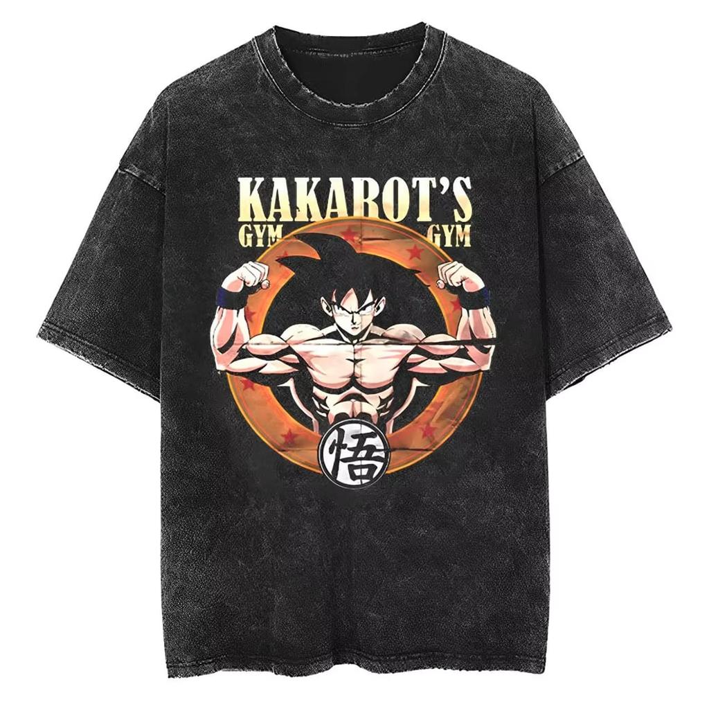 Kakarot Gym T Shirt Dragon Ball Z Anime Men Vintage Acid Wash Cotton Streetwear Goku Bodybuilding Graphic Tees