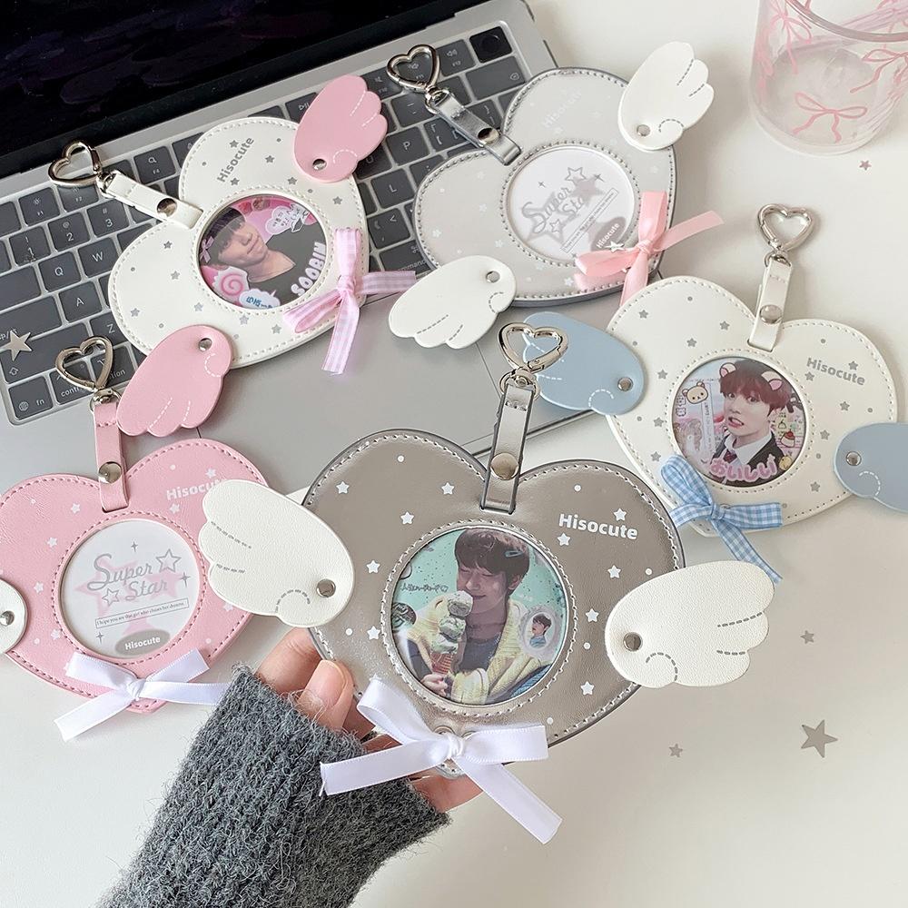 Pendant Keychain High-Quality Photocard Holder Badge Holder Unique Angel Wings Badge Holder For Animation Lovers Key Chain