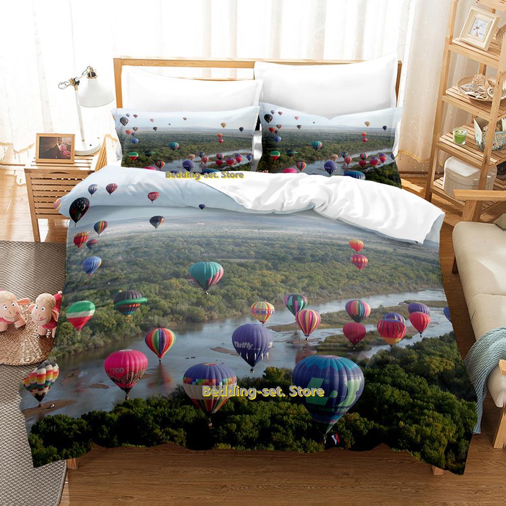 Comforter Air Balloon Bedding Set Single Twin Full Queen King Size Bed Set Adult Kid Bedroom Three-Piece Suits 3D Anime Bed Sheet