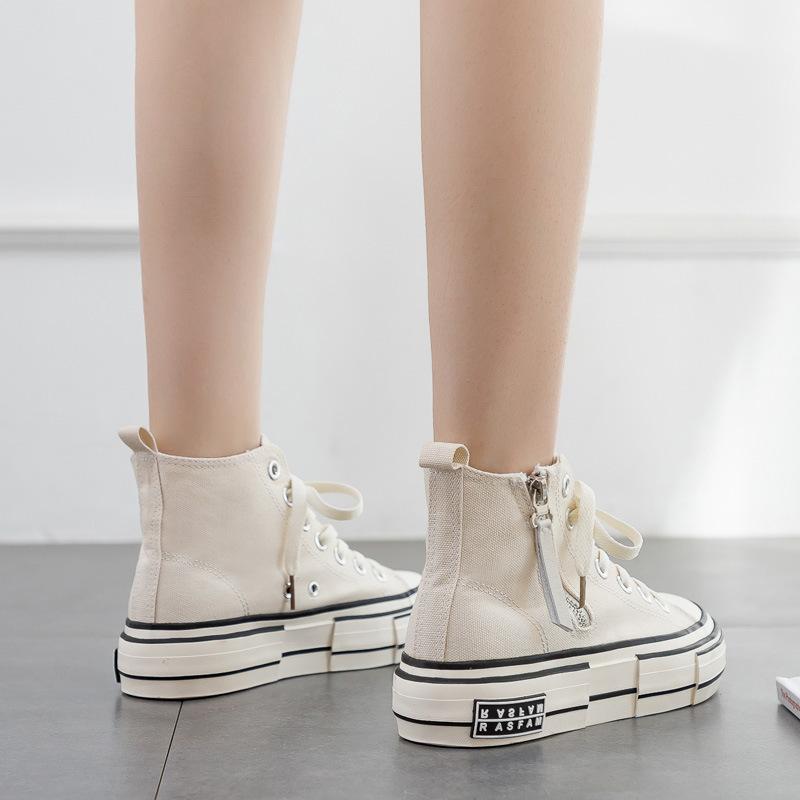 Autumn new Korean version side zipper small black shoes female student white casual shoes board shoes platform women's shoes