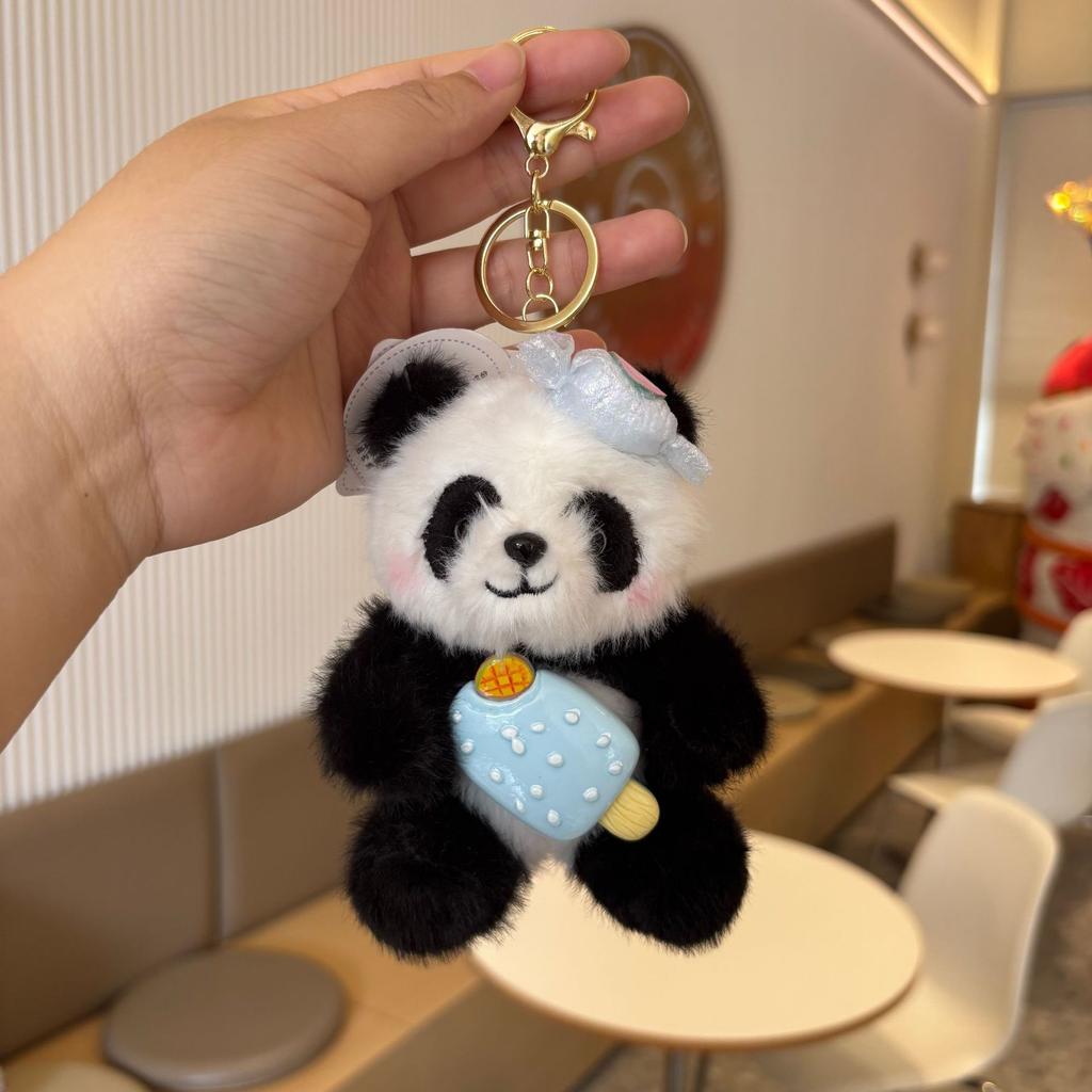 Chengdu Cartoon Cute Flower Panda Strawberry Persimmon Backpack Plush Panda Pendant Little Panda Doll