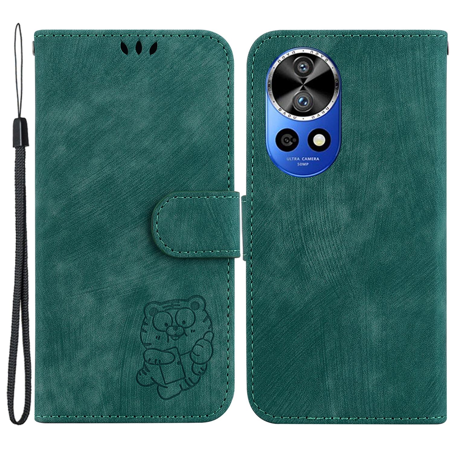 

For Huawei nova 12 Pro 5G/12 Ultra 5G Wallet Case Little Tiger Imprint Leather Phone Cover Green