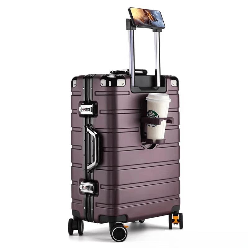 JOURHEY SHI Aluminum Frame Luggage with Cup Holder