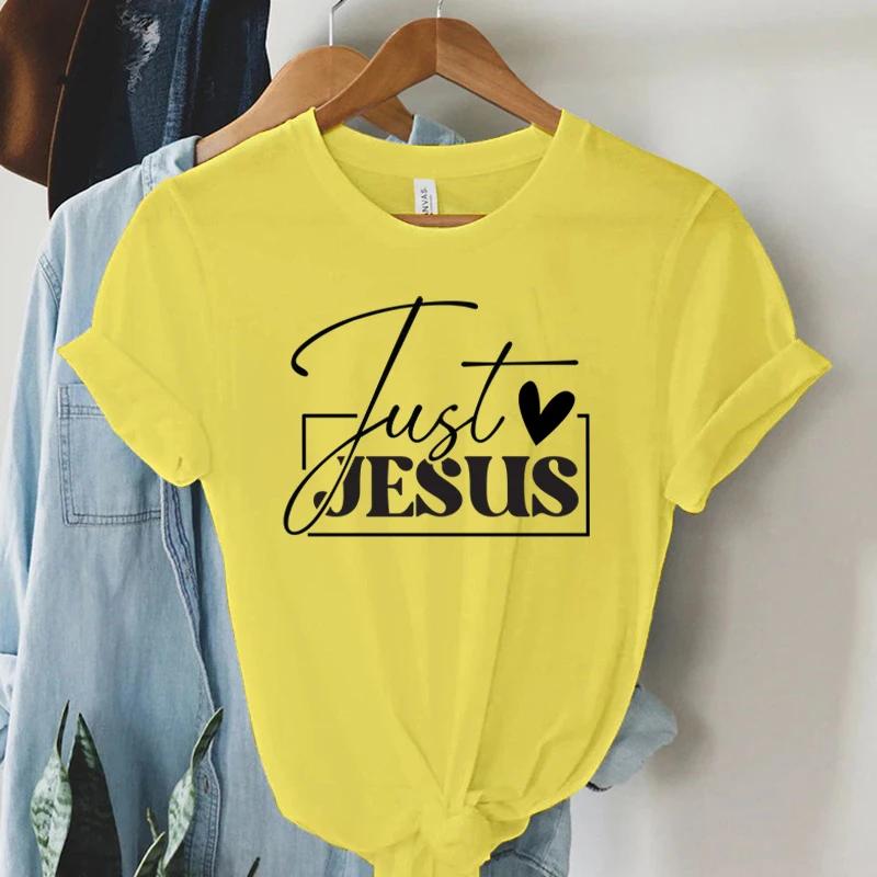 Bara älska Jesus tryck kvinnor T-shirts kristen Jesus bokstavskjorta Harajuku grafiska toppar kvinnliga sommar religiösa kristna t-shirt
