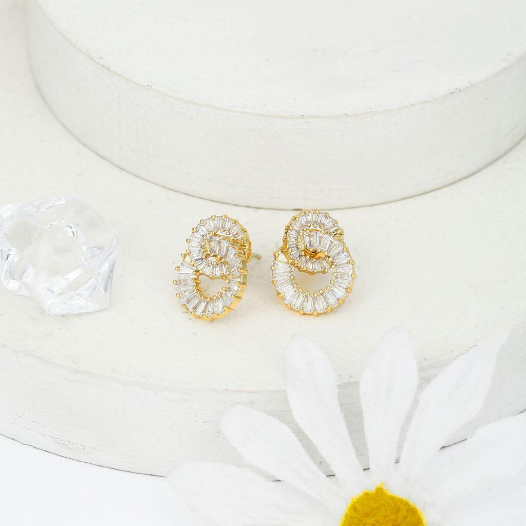 Exquisite Luxury Geometric Stud Earrings with Zircon Rhinestones for Women