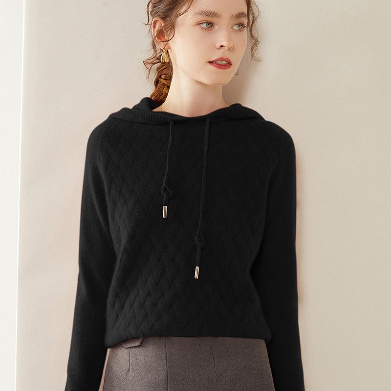 Women's Cashmere Hooded Knit Sweater: Autumn/Winter Long Sleeve Korean Style Hoodie.