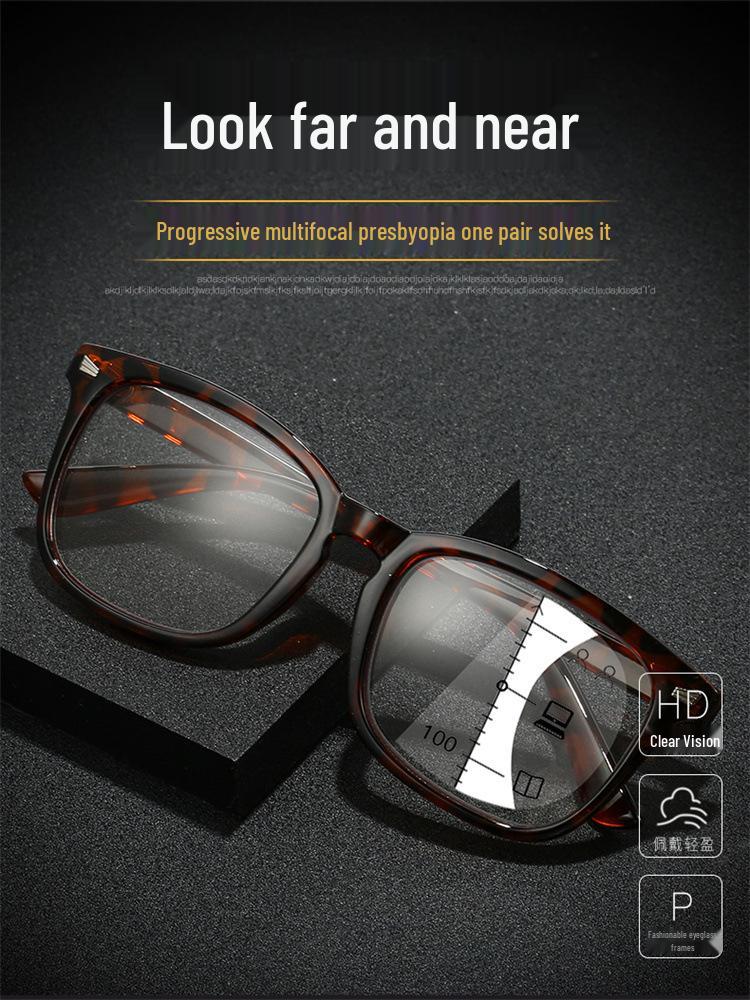 Women's Retro Square Multifocal Anti-Blue Light Reading Glasses for Distance and Near Vision