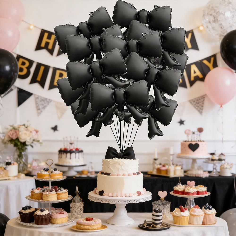 8 Stück 15-Zoll Schleifen-Folienballons, Matt-Schwarzes Band Mylar-Ballons, Ästhetische Schleifenform-Dekorationen für Hochzeit, Jahrestag