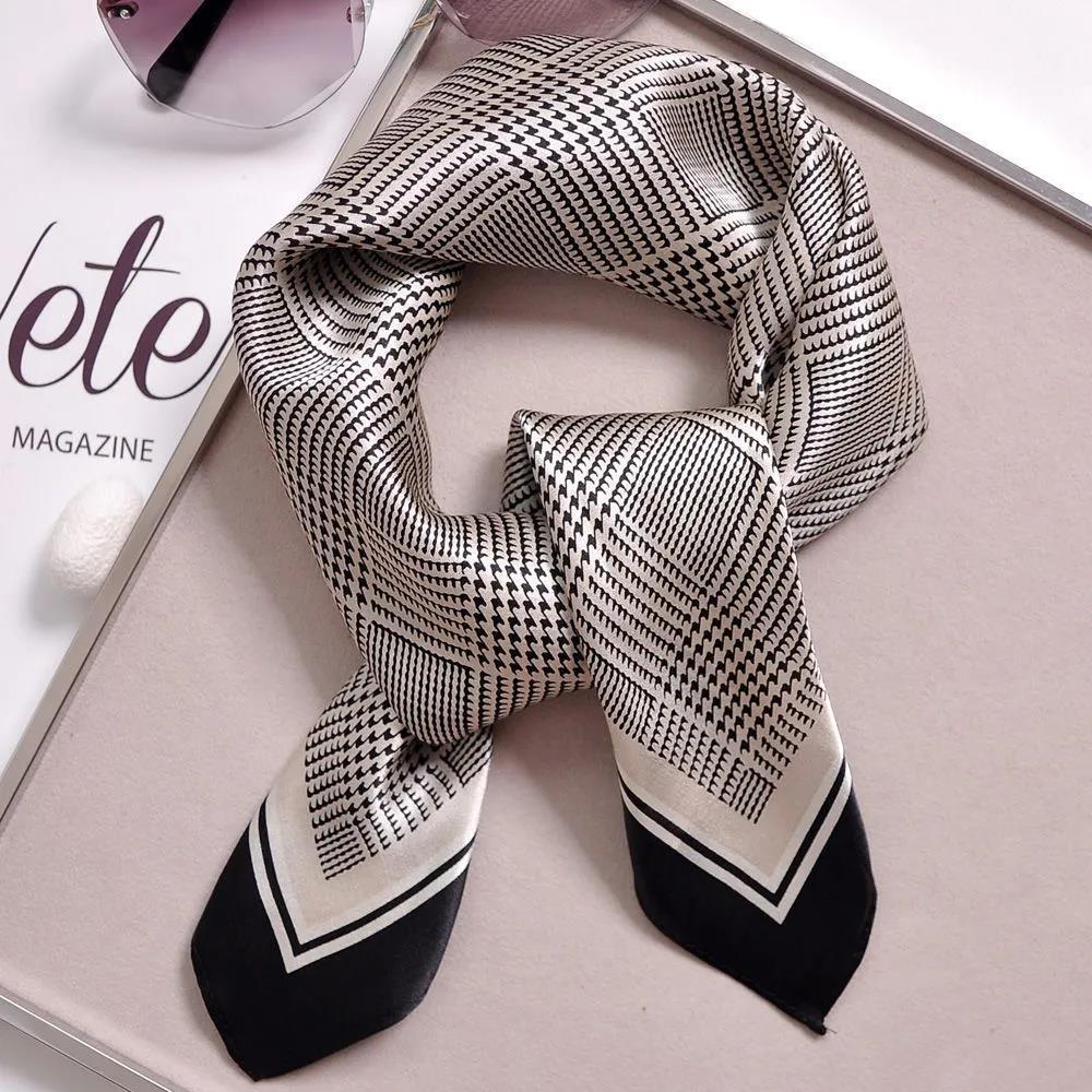 Women's Small Scarf | Spring & Autumn Korean-Style Black Polka Dot Stripe Scarf Fashion Decorative Thin Square Scarf for Ladies