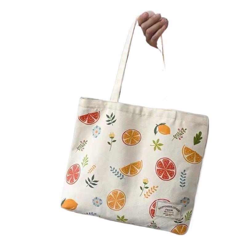 Summer Fresh Canvas Tote Bag - Women's Literary Fruit Design, Shoulder Bag for Books and Class