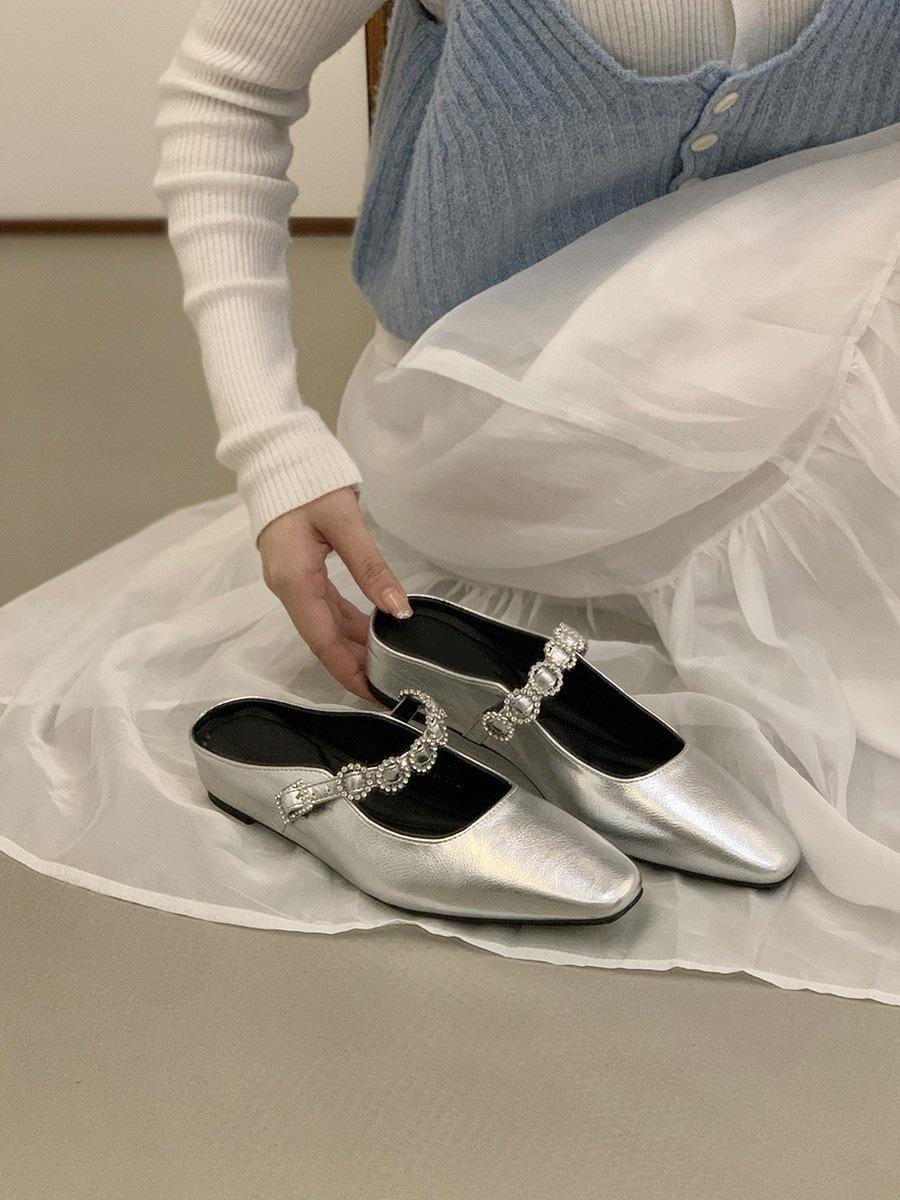 

Внутреннее увеличение высоты толстая подошва серебряная вечерняя сумка голова полутапочки туфельки феи верхняя одежда 2025 весна и лето Мэри Джейн одинарная обувь 40 серебряный