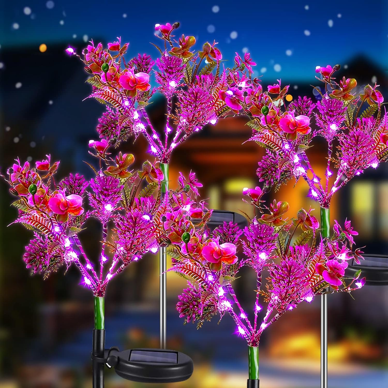 

New Solar Butterfly Orchid Lantern Outdoor Private Garden Decoration Floor Plug in Lantern Lawn Lantern Purple Light Lamp warm light