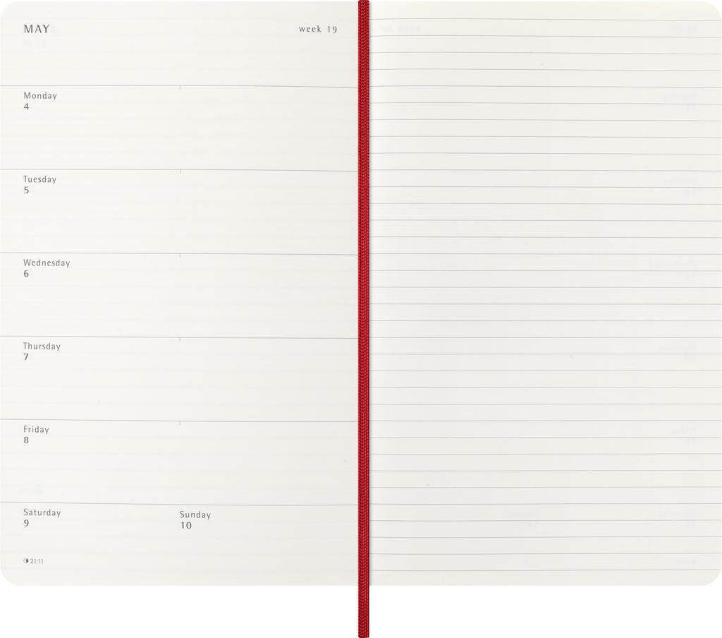 Moleskine 2026 January Weekly Large Size W x 21cm Soft Scarlet DSF212WN3Y26 Planner, Start, 12-Month Diary, (13cm H), Cover, Red,