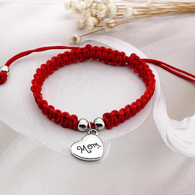 Frauen China Stil Armband Rote Schnur Frieden Gesundheit Armreif Herzform Anhänger Handkette Für Mädchen