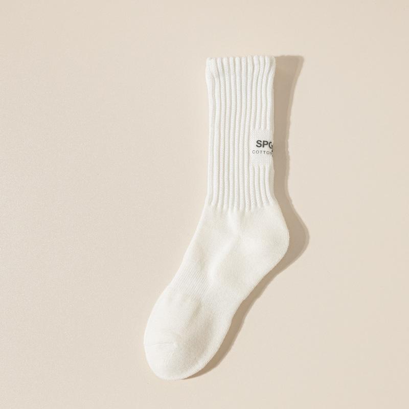 

Мужские осенне-зимние флисовые и утолщенные махровые носки из чистого хлопка с подошвой для полотенец, модные молодежные спортивные носки до середины голени 1 pair белый