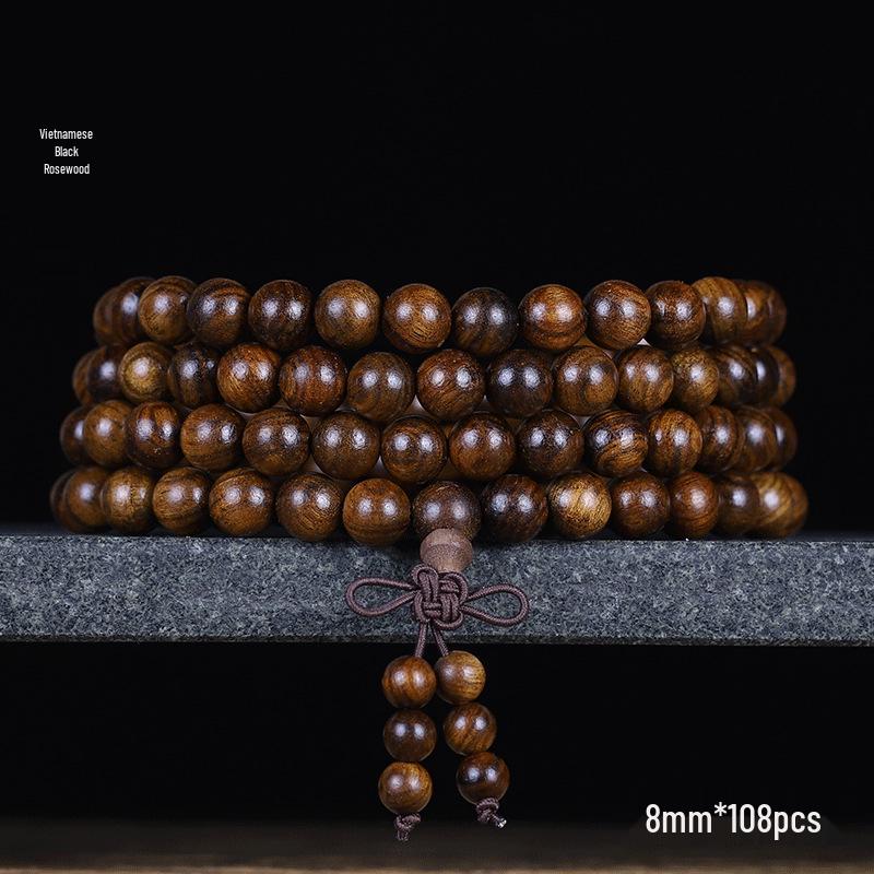 Buddhist 108 Beads Bracelet: Red Sandalwood, Green Sandalwood, Ebony Wood Rosary Necklace